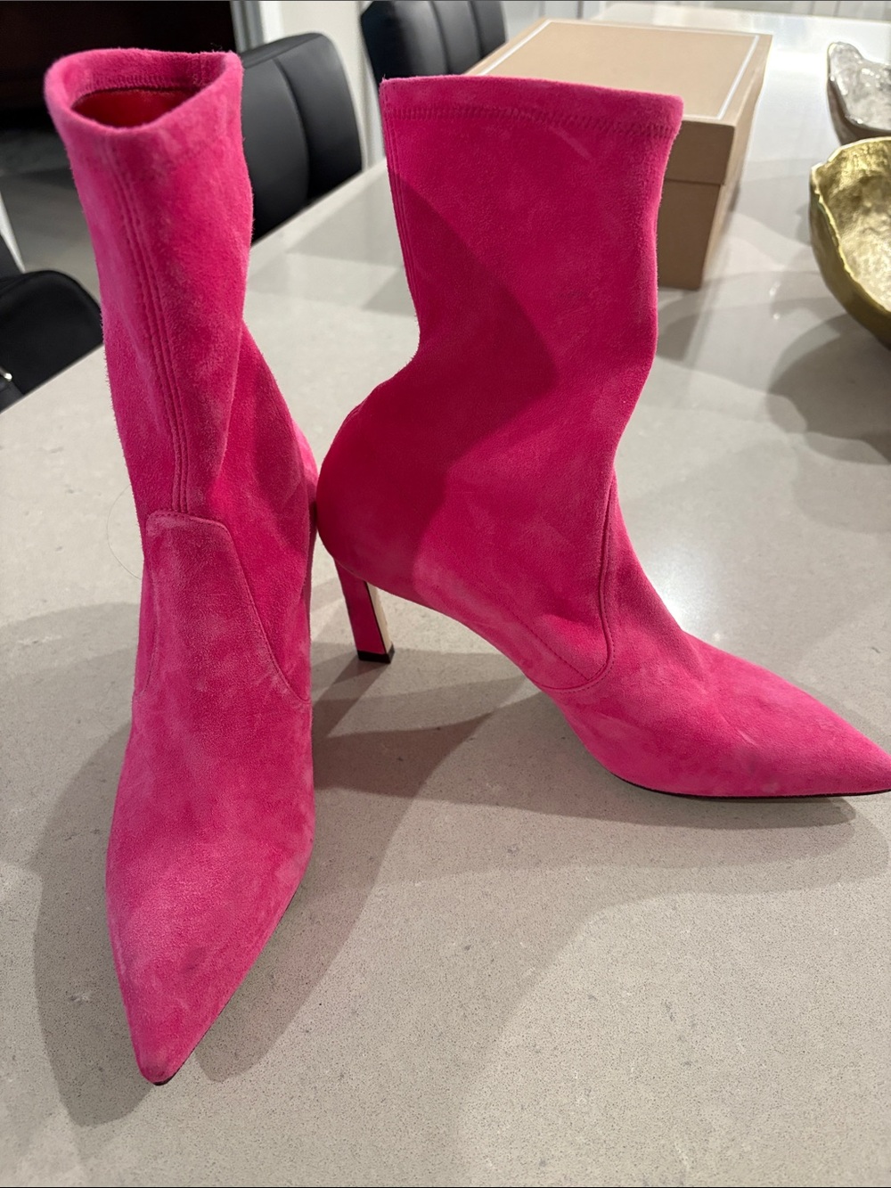 Stuart Weitzman hot pink suede sock booties 6.5 brand new never worn